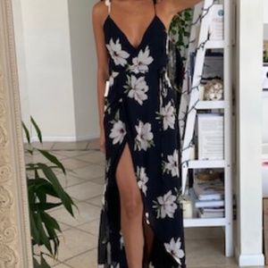 Lulu's NWT Black Floral Print High-Low Wrap Dress